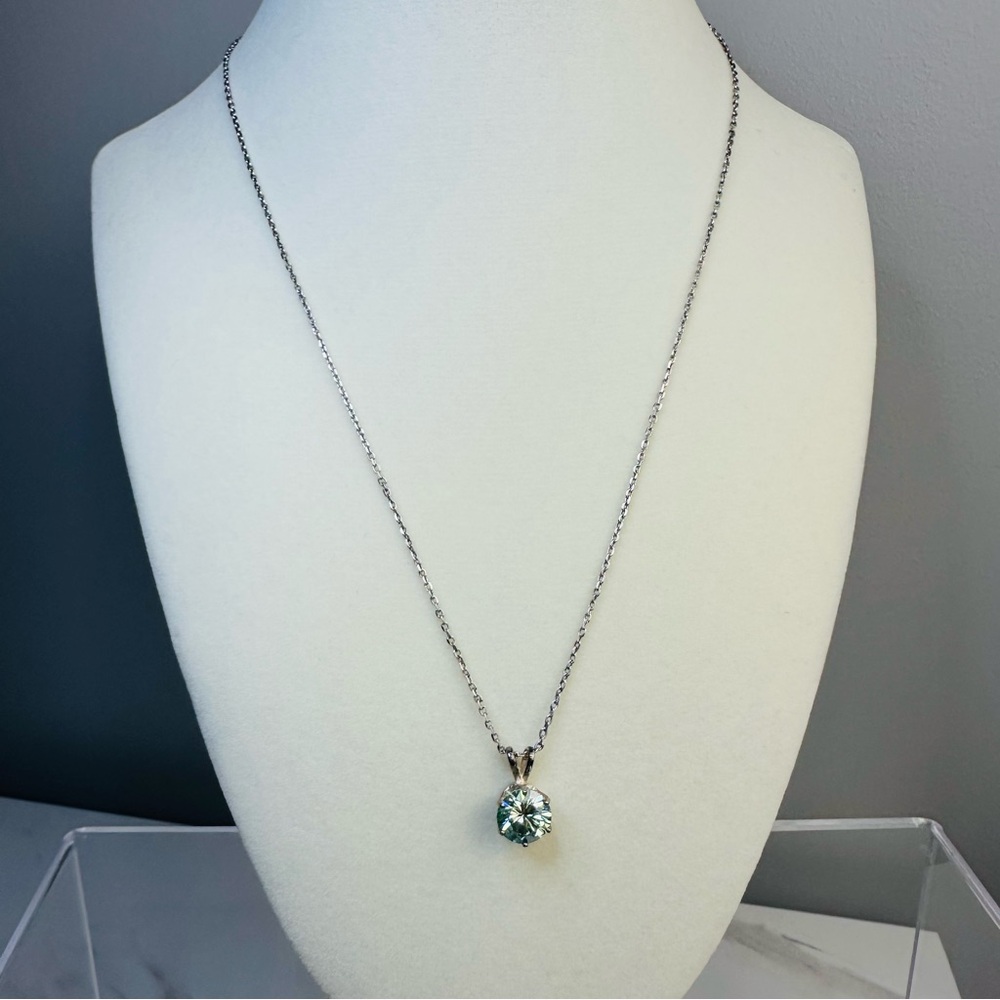 Aqua Blue Moissanite Solitaire Pendant - 2 CT - 925 Silver - Picture 6 of 12